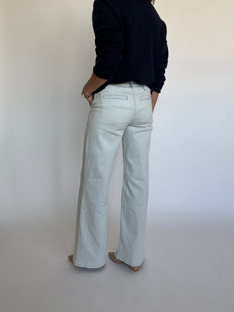 Pinstripe Contrast Waist Jeans