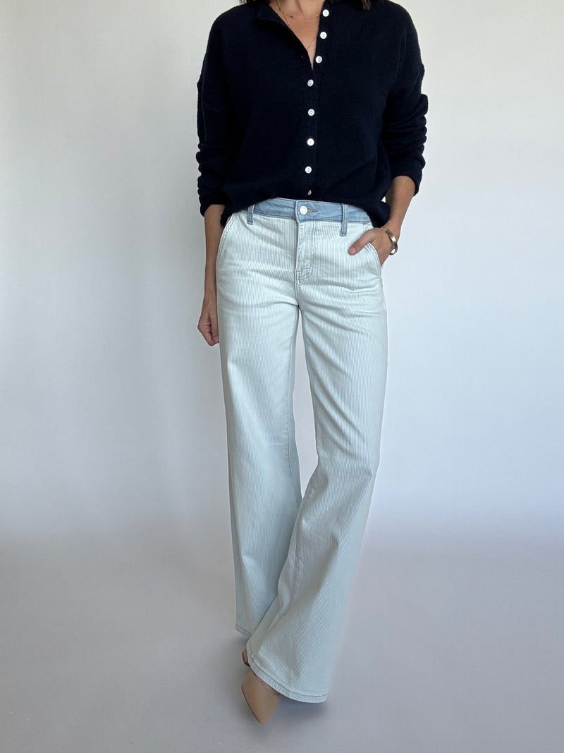 Pinstripe Contrast Waist Jeans