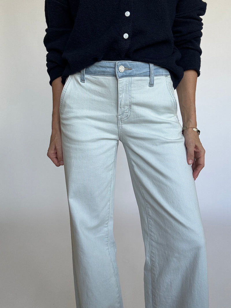 Pinstripe Contrast Waist Jeans
