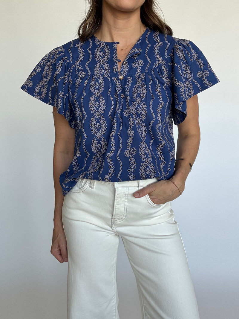 Berry Blue Flutter Sleeve Top