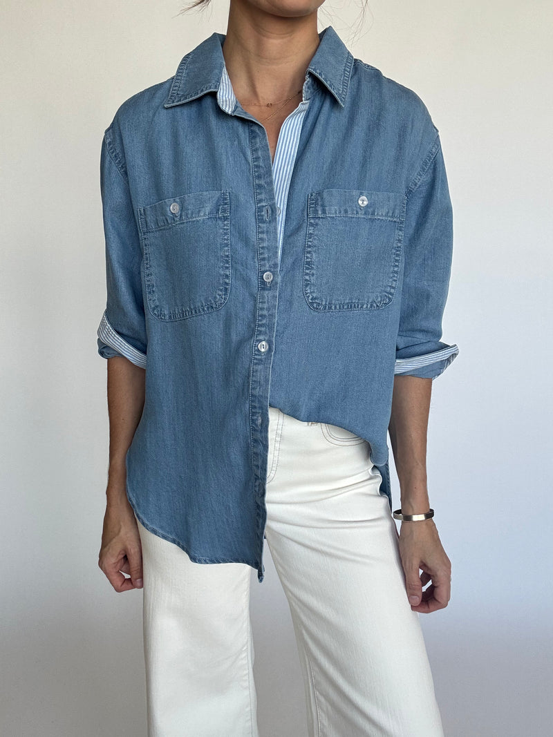 Chambray Blue Button Down Top