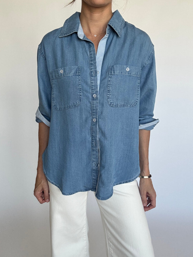 Chambray Blue Button Down Top