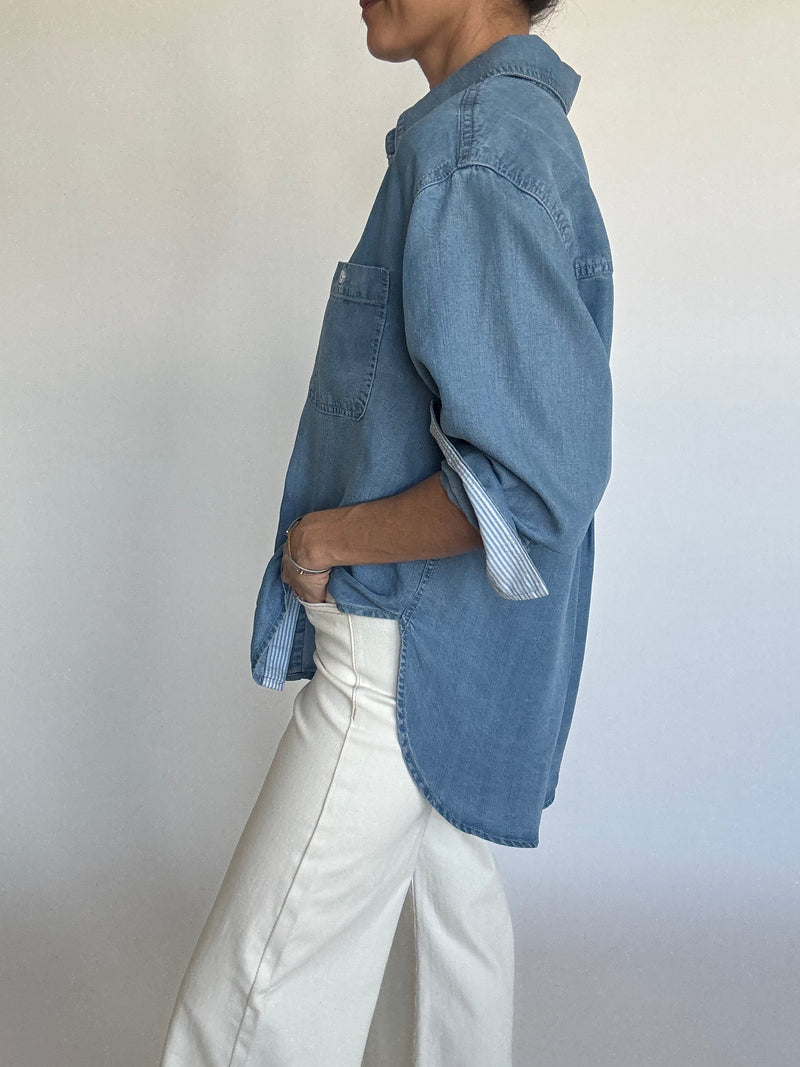 Chambray Blue Button Down Top