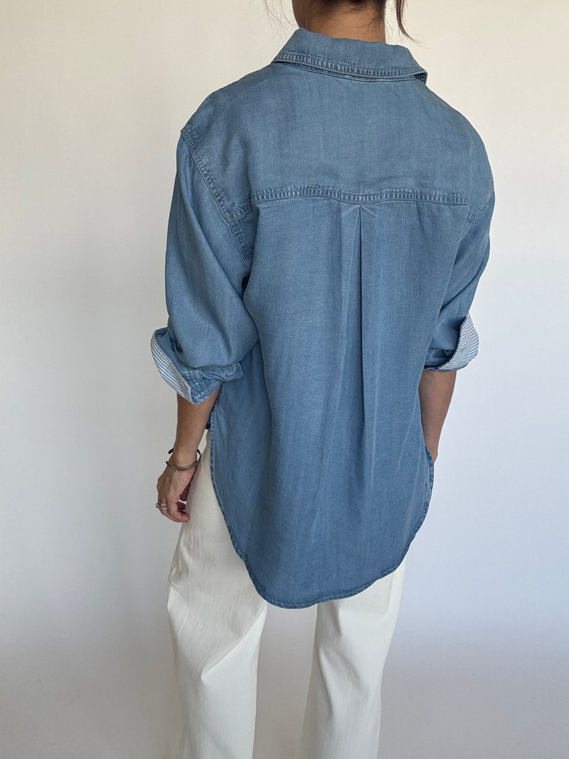 Chambray Blue Button Down Top