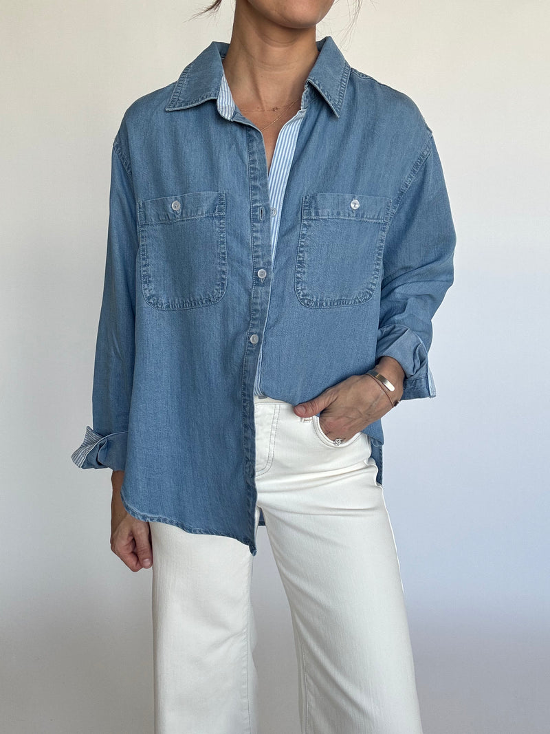 Chambray Blue Button Down Top