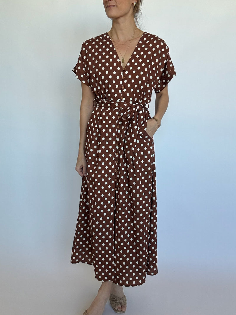 Chocolate Polka Dot Maxi Dress