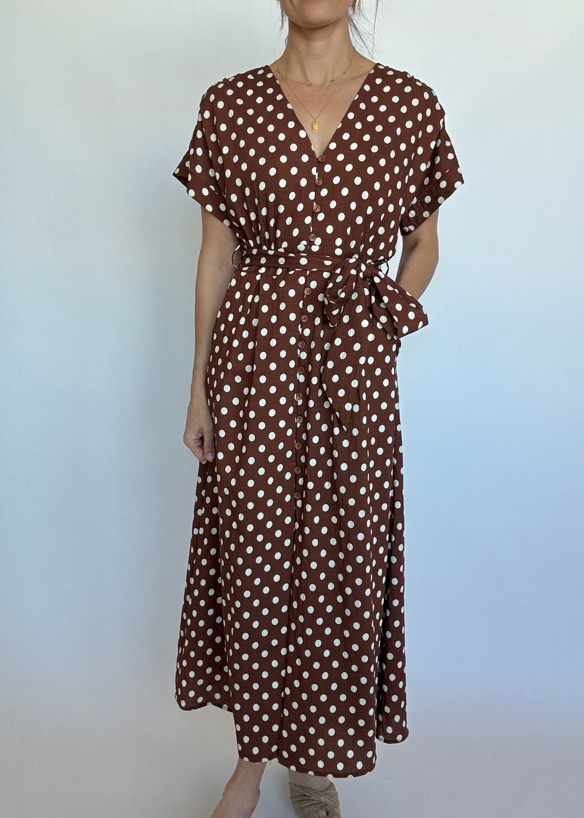 Chocolate Polka Dot Maxi Dress