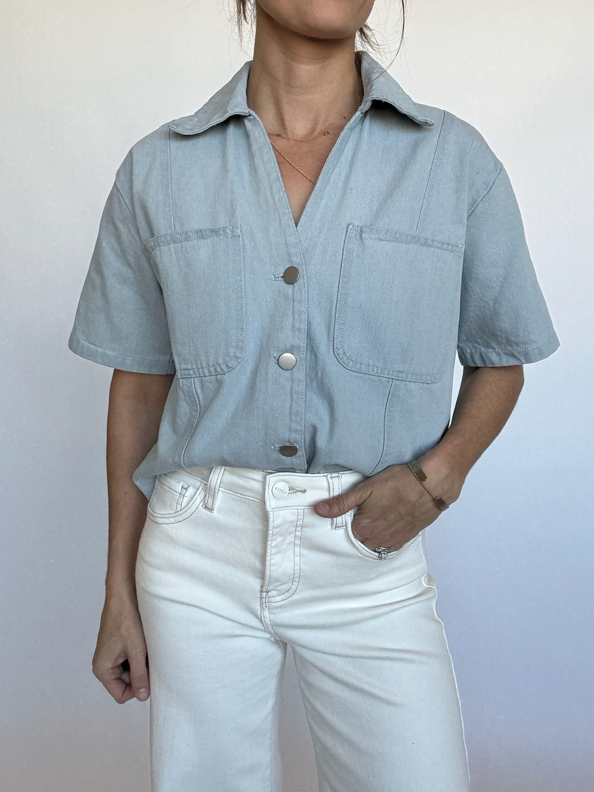 Short Sleeve Light Denim Top