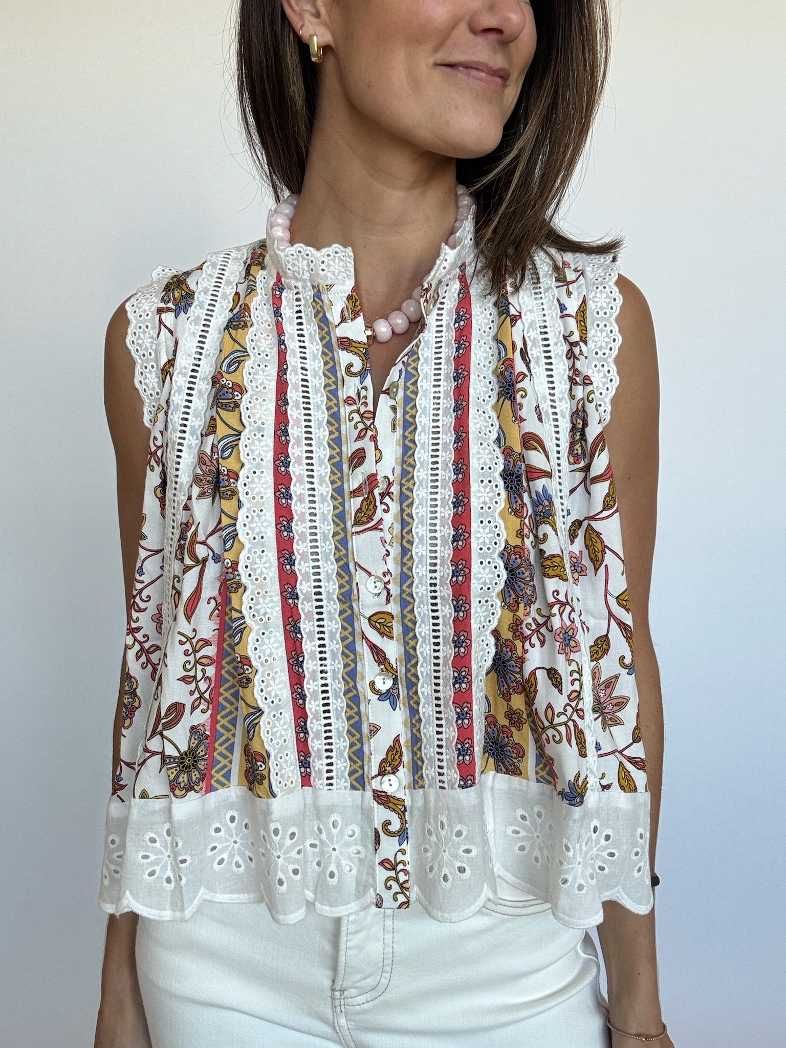 Cleo Breezy Eyelet Trim Top – Teddy + Rose