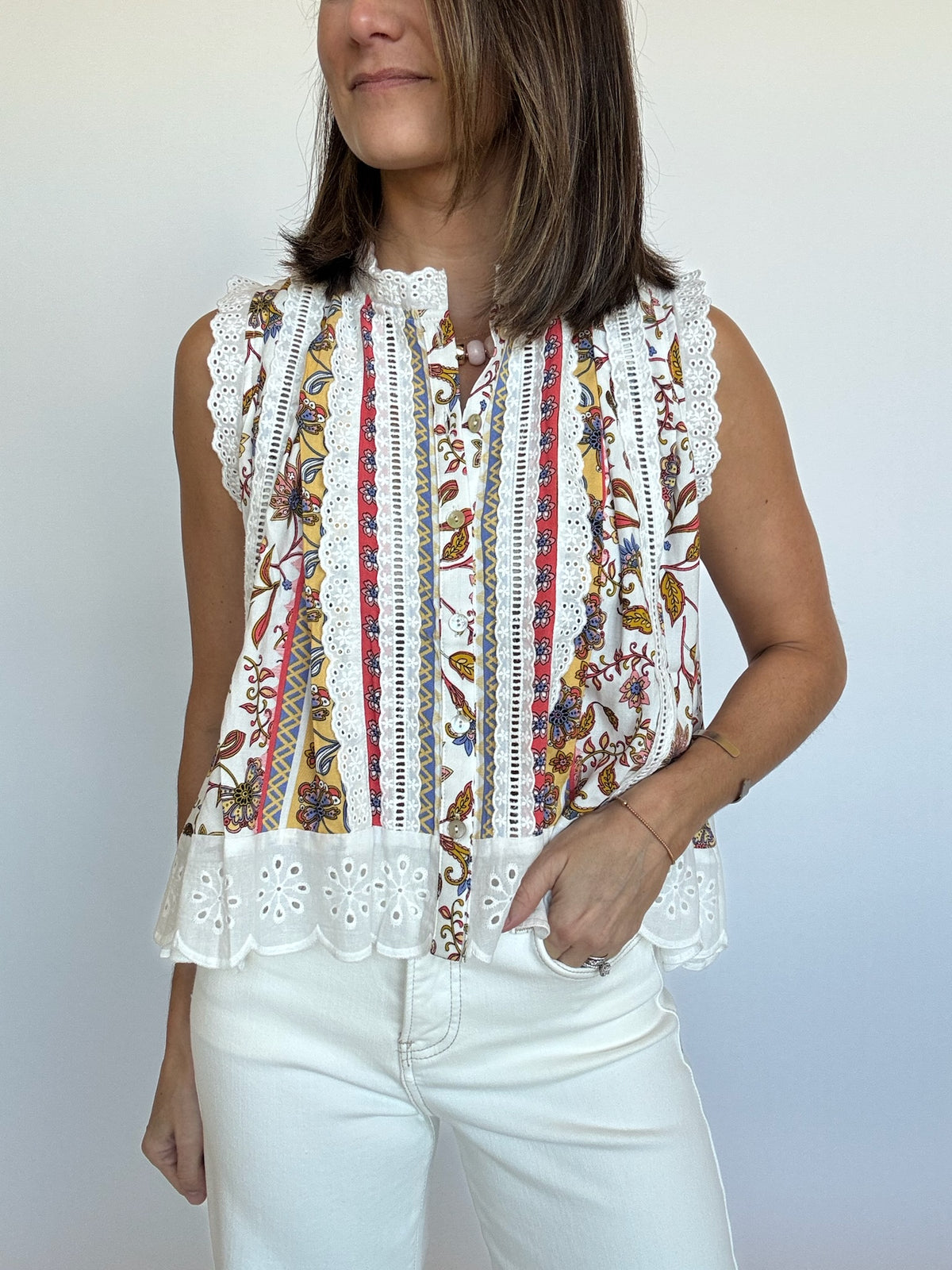 PREORDER | Cleo Breezy Eyelet Trim Top | EST SHIP DATE 2/27