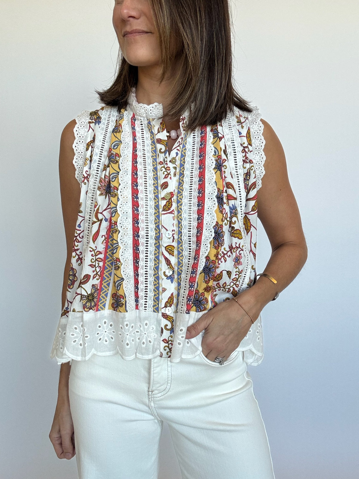 PREORDER | Cleo Breezy Eyelet Trim Top | EST SHIP DATE 2/27