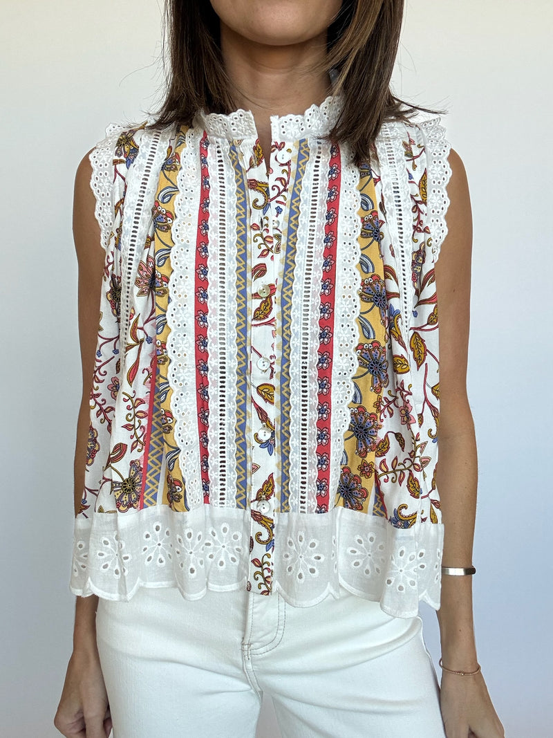 PREORDER | Cleo Breezy Eyelet Trim Top | EST SHIP DATE APRIL 30th