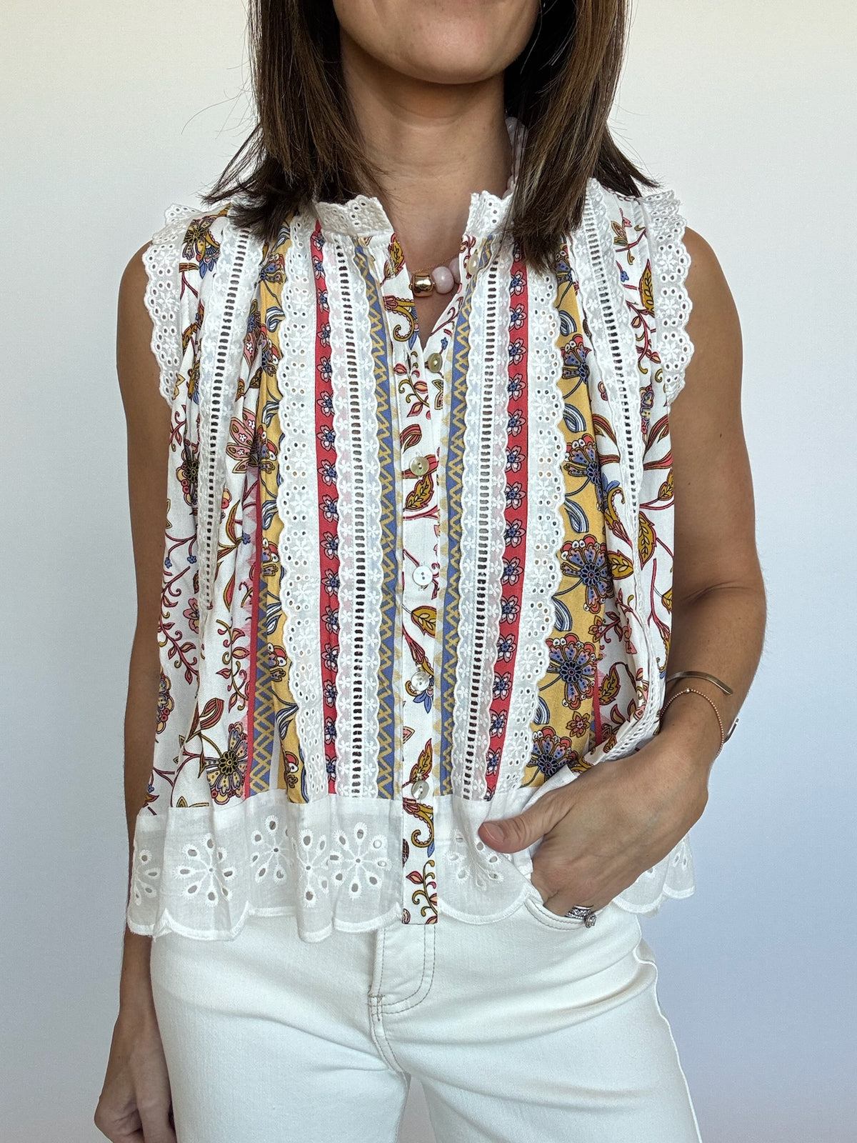 PREORDER | Cleo Breezy Eyelet Trim Top | EST SHIP DATE 2/27