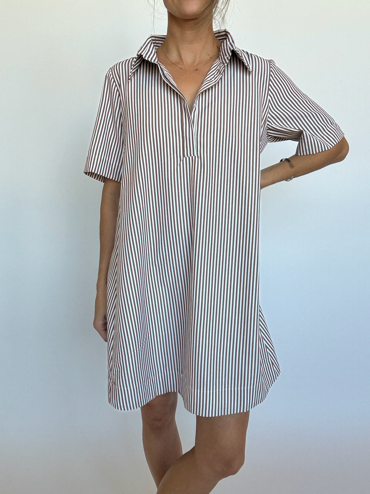 Striped A-line Shirt Dress