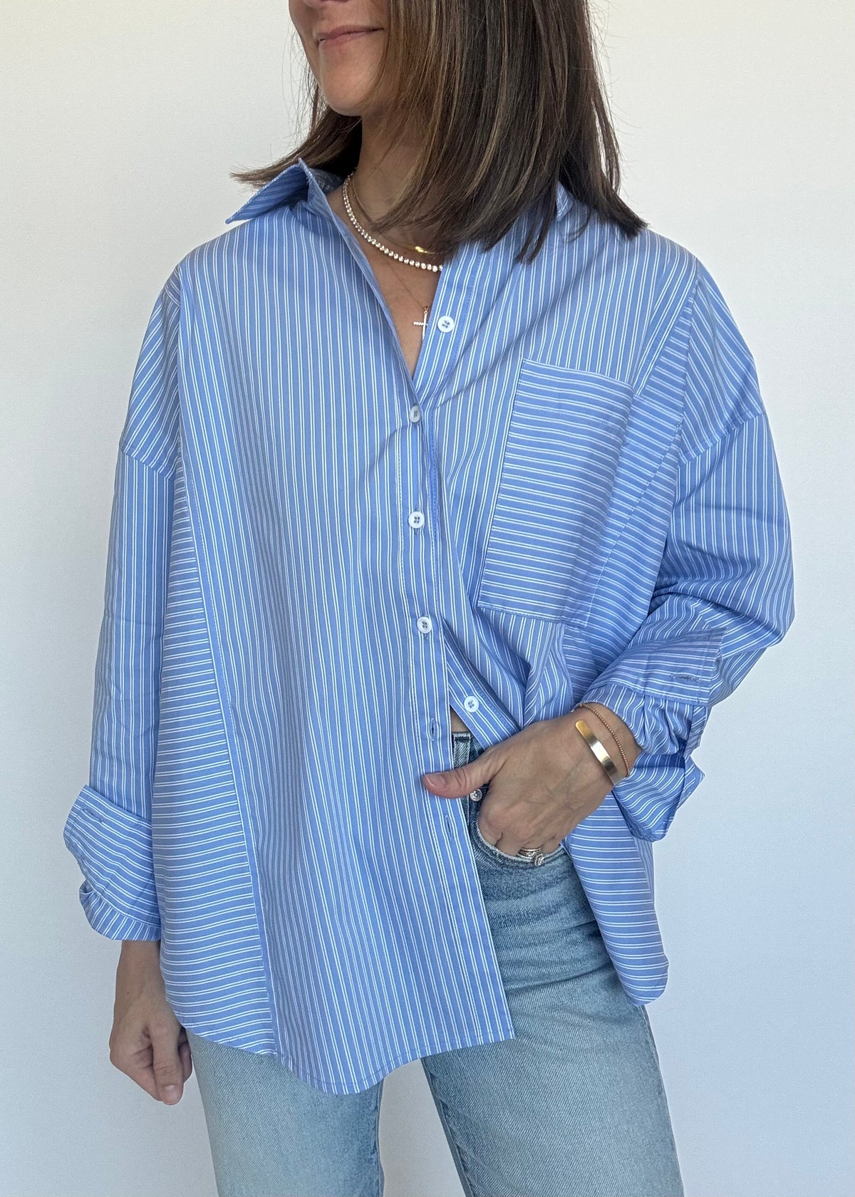 Noah Everyday Button Down - Blue Pinstripe