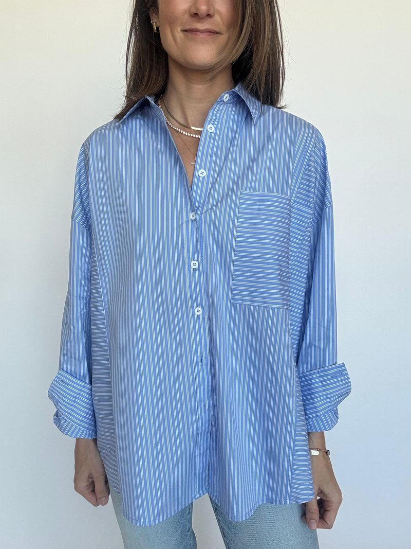 PREORDER | Noah Everyday Button Down - Blue Pinstripe | EST SHIP DATE 5/22