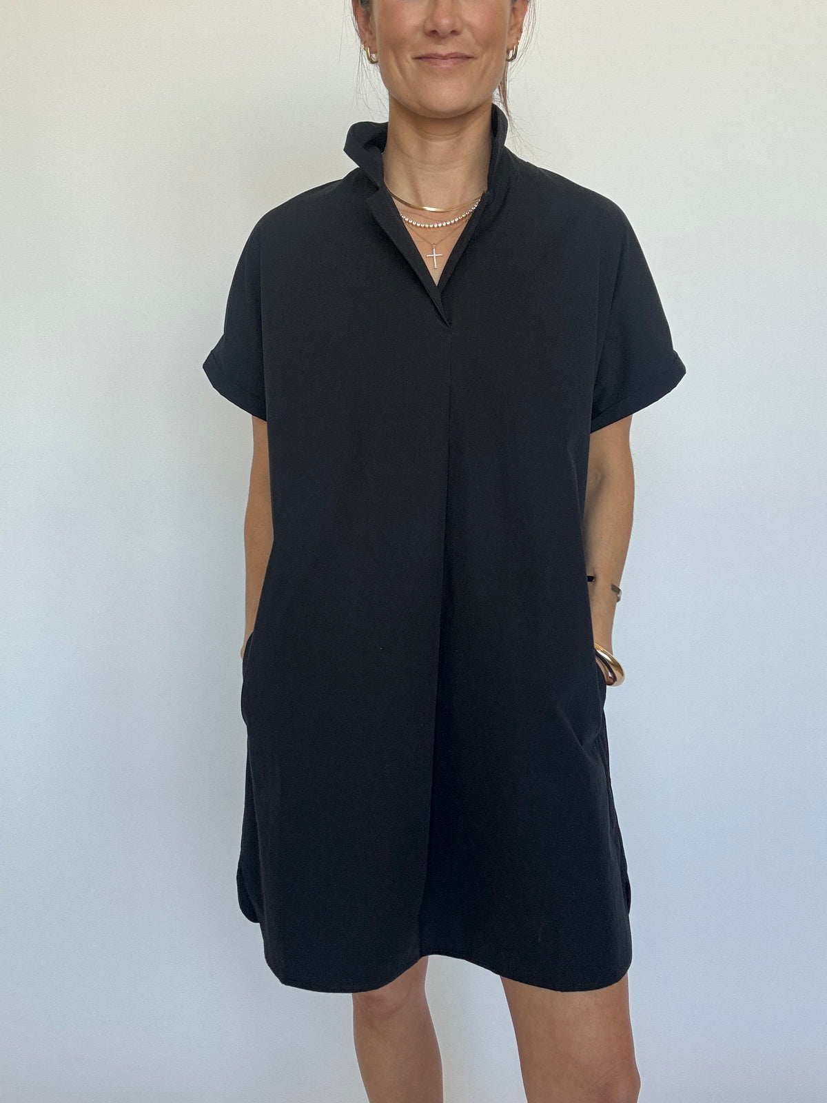 PREORDER | Greer Classic Collared Poplin Dress - Black | EST SHIP DATE 2/20