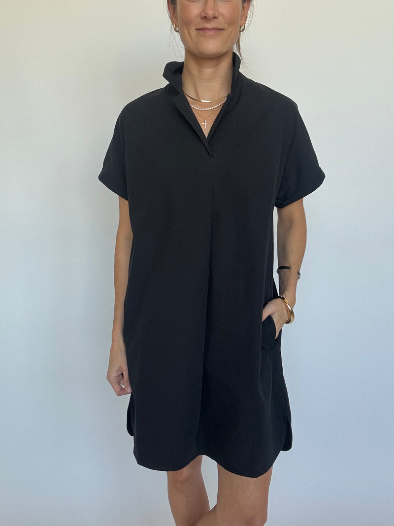 Greer Classic Collared Poplin Dress - Black