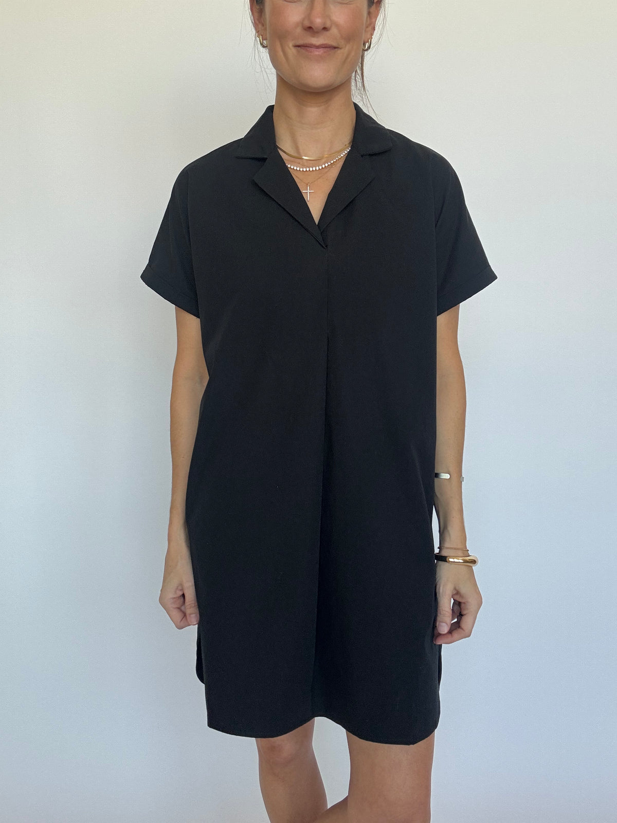 PREORDER | Greer Classic Collared Poplin Dress - Black | EST SHIP DATE 2/20
