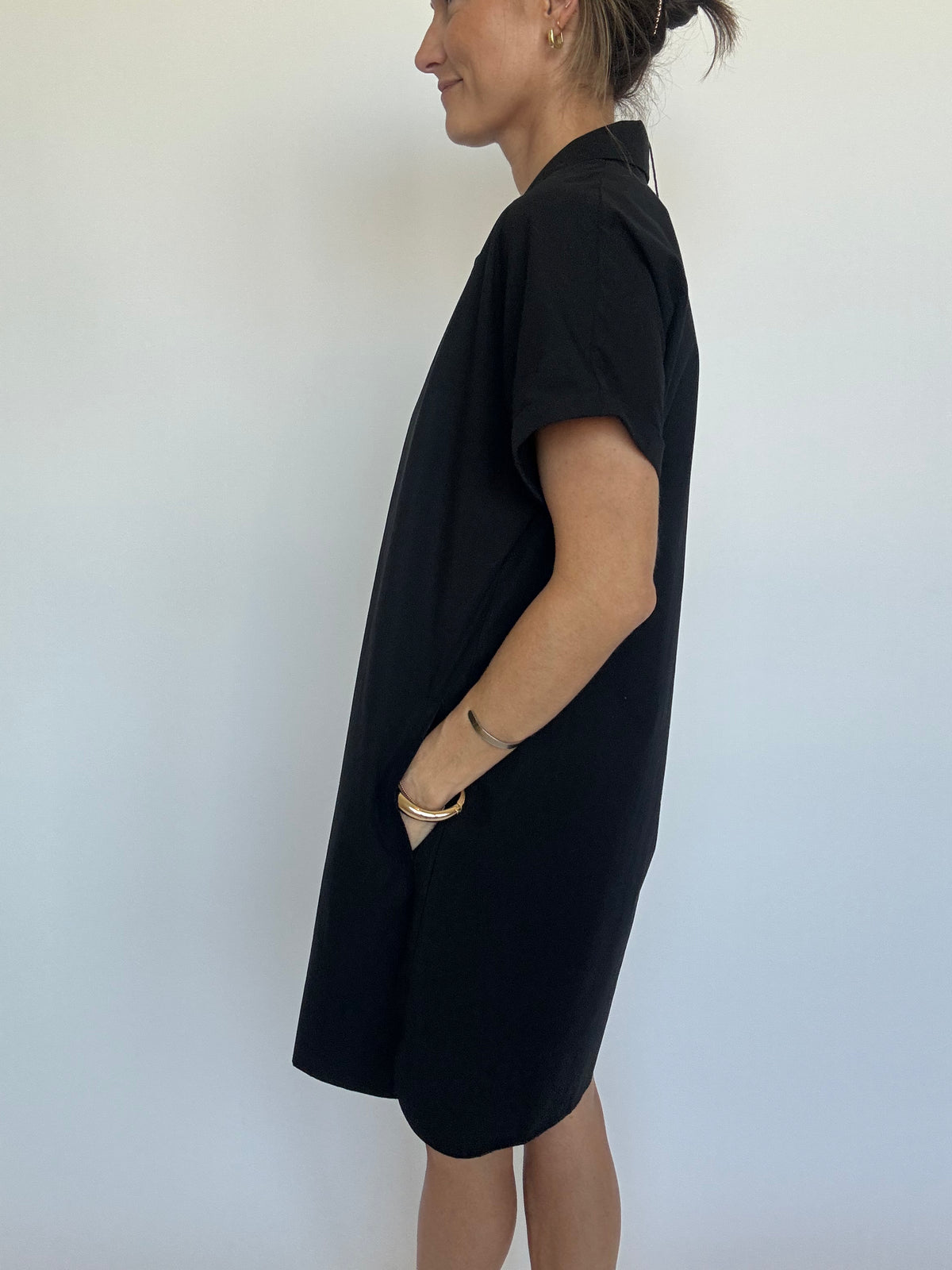 PREORDER | Greer Classic Collared Poplin Dress - Black | EST SHIP DATE 2/20