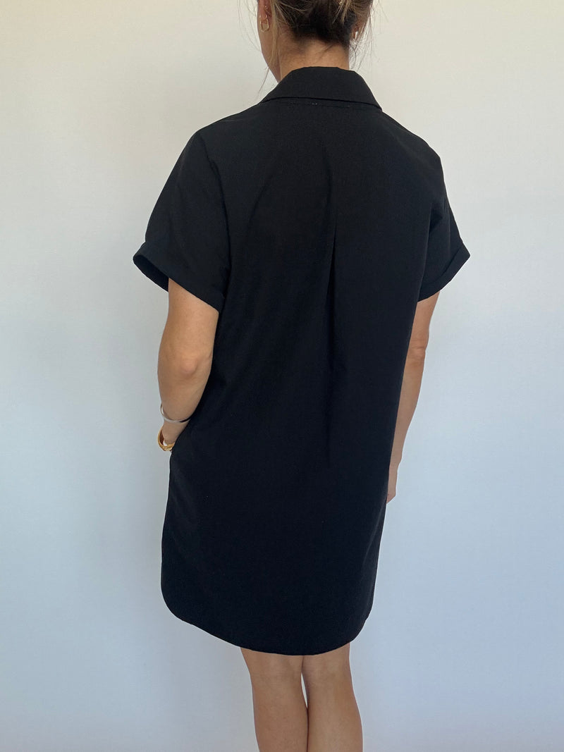 Greer Classic Collared Poplin Dress - Black