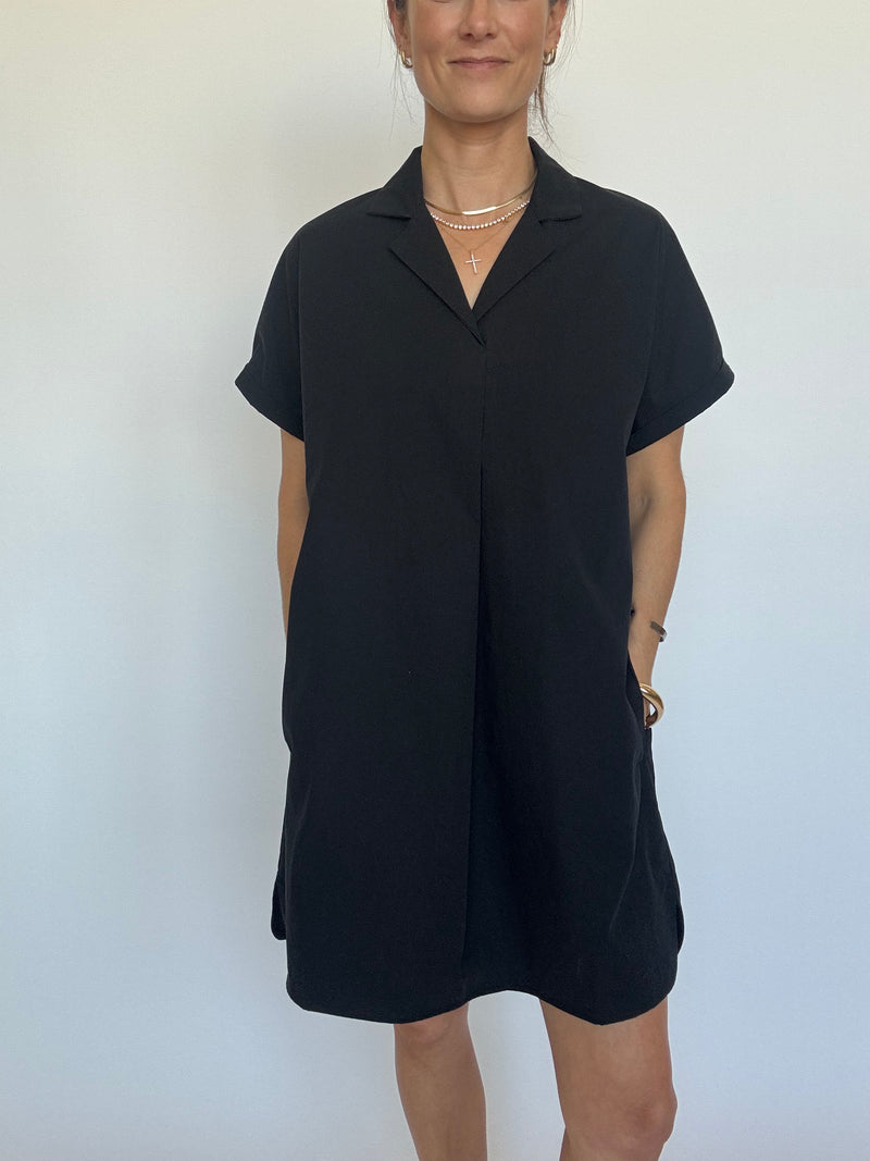 Greer Classic Collared Poplin Dress - Black