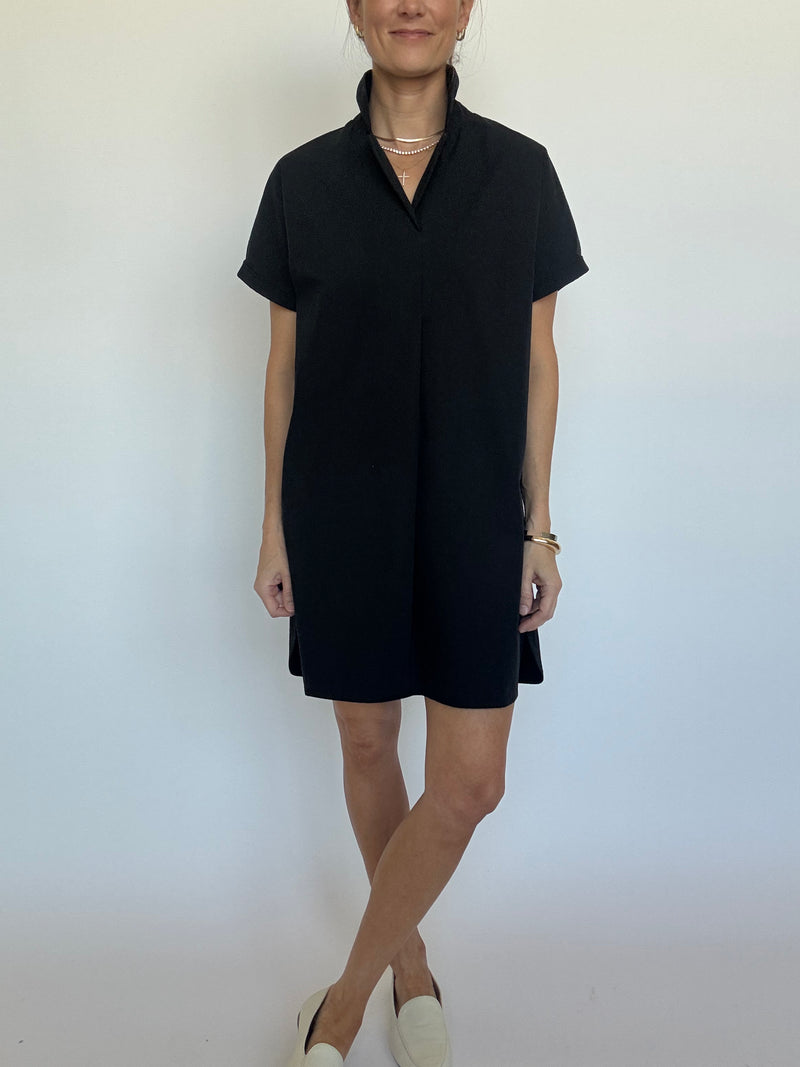 Greer Classic Collared Poplin Dress - Black