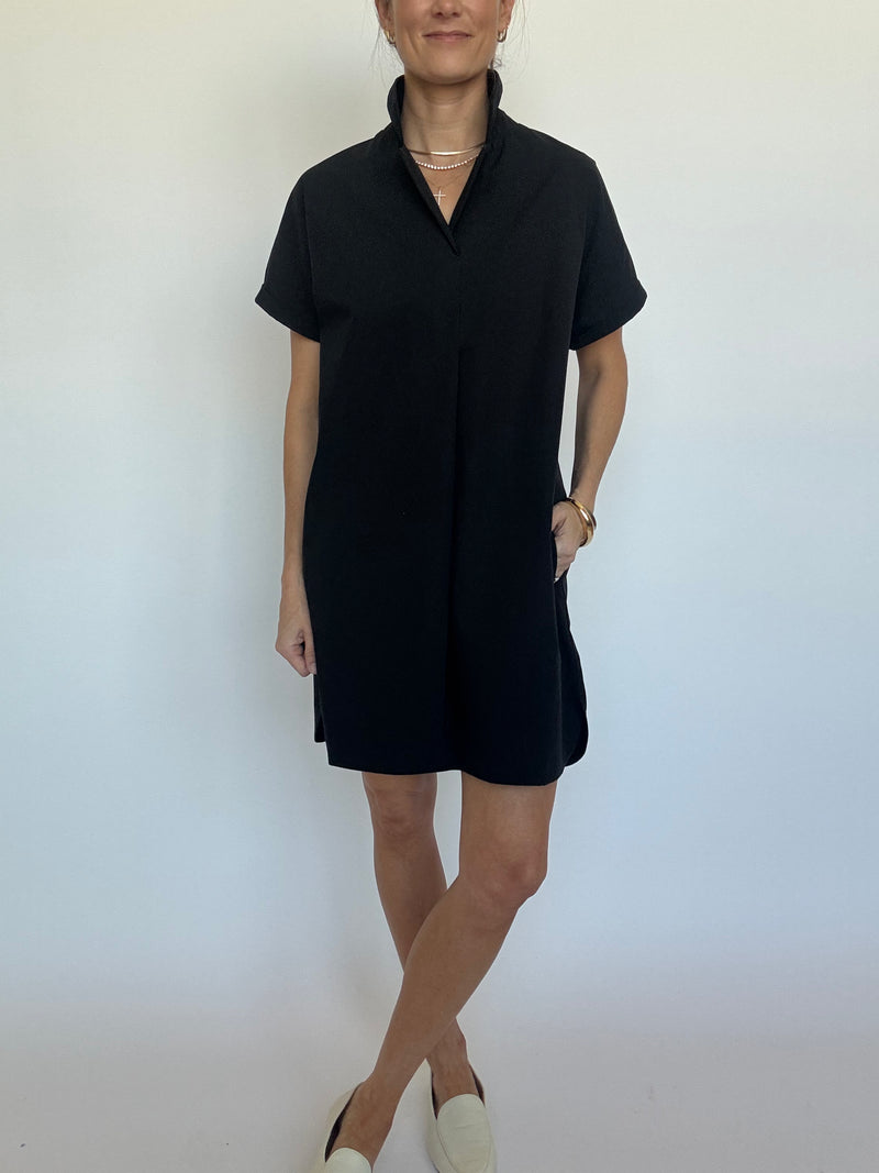 Greer Classic Collared Poplin Dress - Black