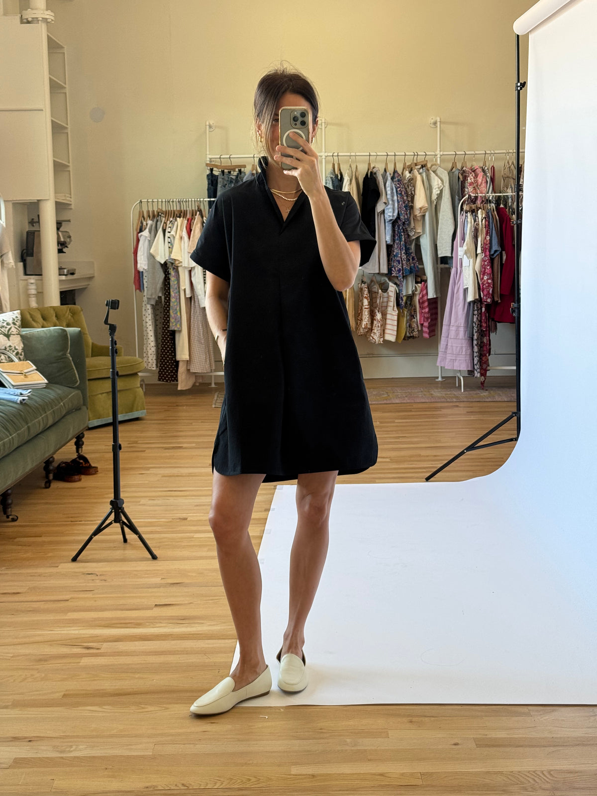 PREORDER | Greer Classic Collared Poplin Dress - Black | EST SHIP DATE 2/20