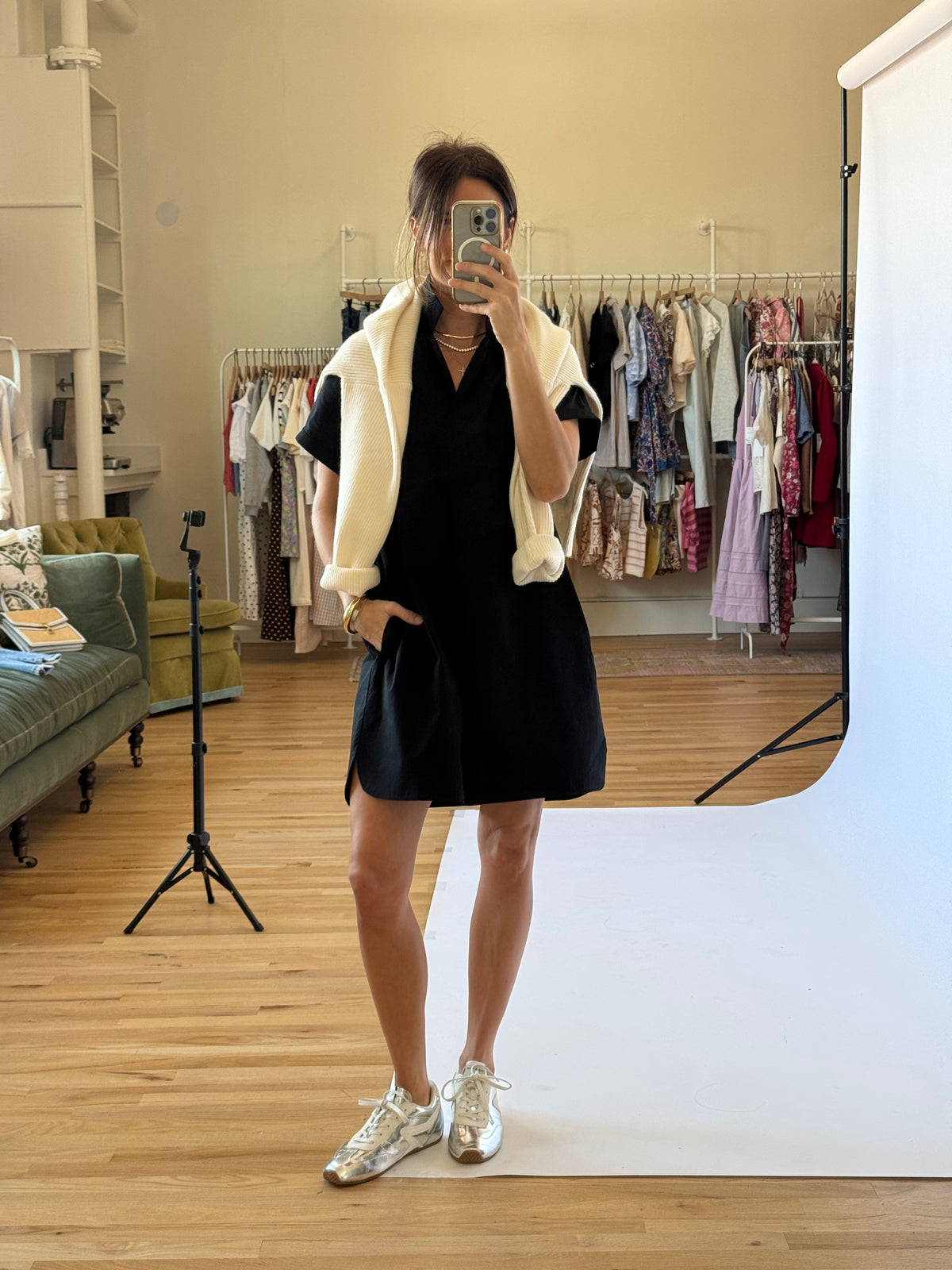 PREORDER | Greer Classic Collared Poplin Dress - Black | EST SHIP DATE 2/20