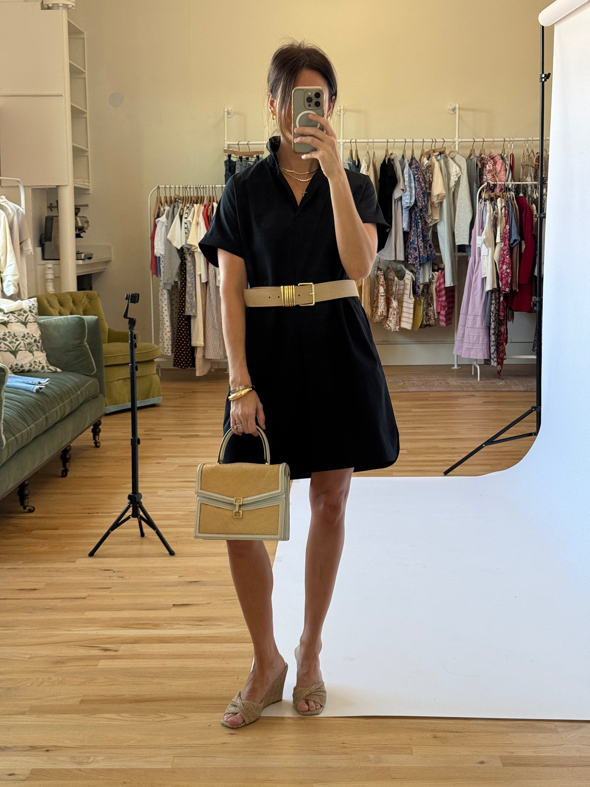 PREORDER | Greer Classic Collared Poplin Dress - Black | EST SHIP DATE 2/20