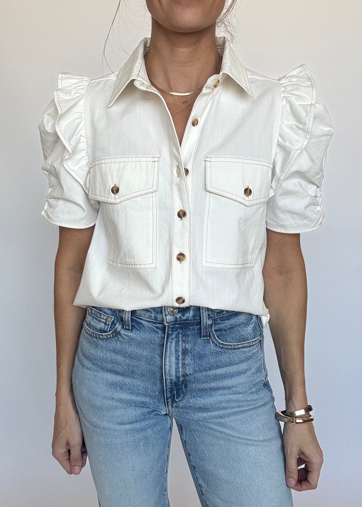 Greta Off White Denim Top