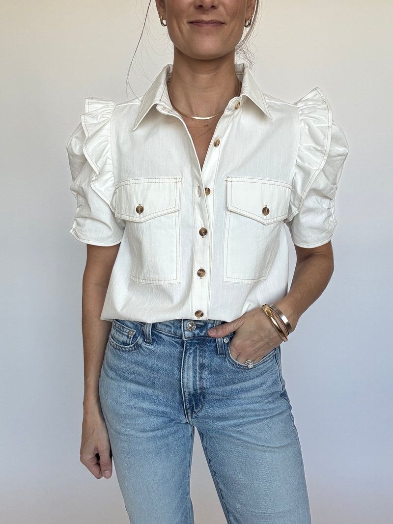 Greta Off White Denim Top