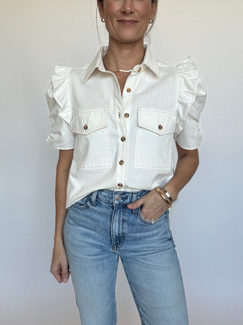 Greta Off White Denim Top