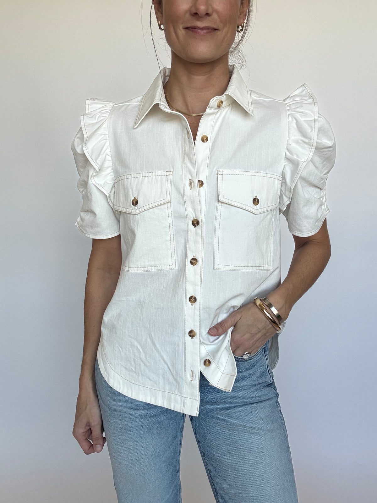 Greta Off White Denim Top