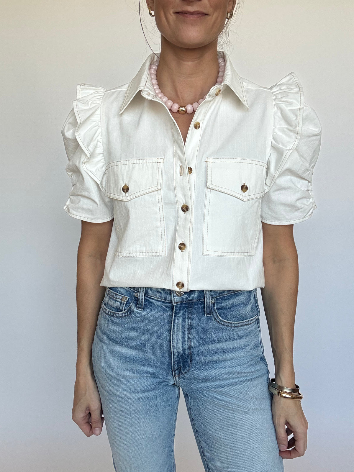 Greta Off White Denim Top