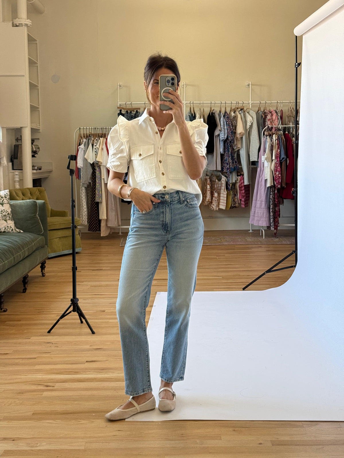 Greta Off White Denim Top