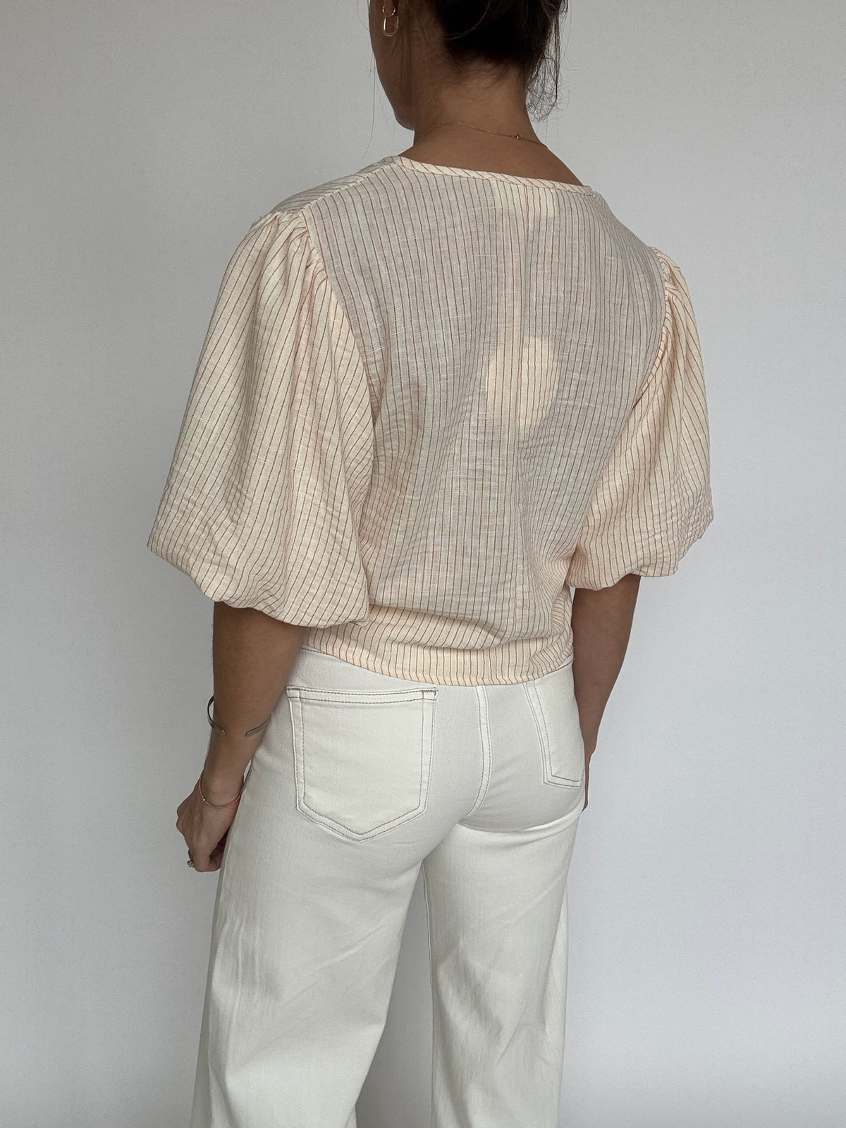 Coral Stripe Front Tie Top