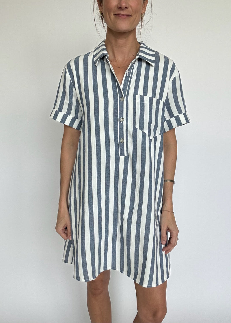 Navy Striped Shirt Dress