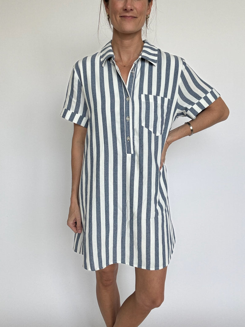 Navy Striped Shirt Dress