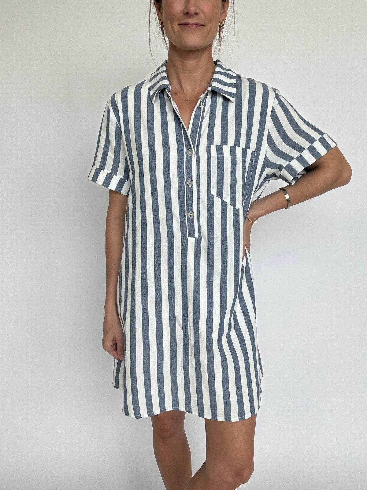 Navy Striped Shirt Dress